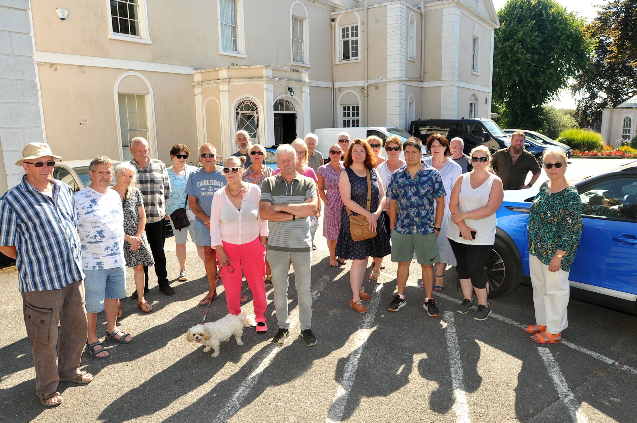Protesters fighting the introduction of parking charges at the town council’s headquarters at Bitton House.
Picture: Steve Pope