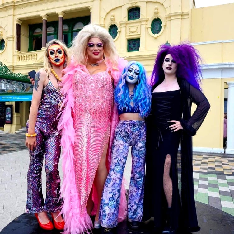 The four queens who will be on the Pride float in the festival parade on Saturday: Fenella Beach, Vida LaFierce, Nona Binary and MatheaPhoto: Paul Moulton