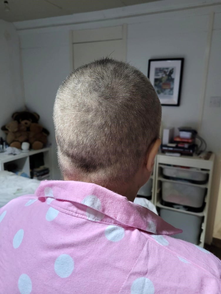 Sarah Jane Williams has shaved off her waist-length hair, as seen in before and after photos, right