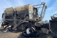 Combine harvester and standing crops destroyed near Drewsteignton