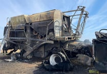 Combine harvester and standing crops destroyed near Drewsteignton