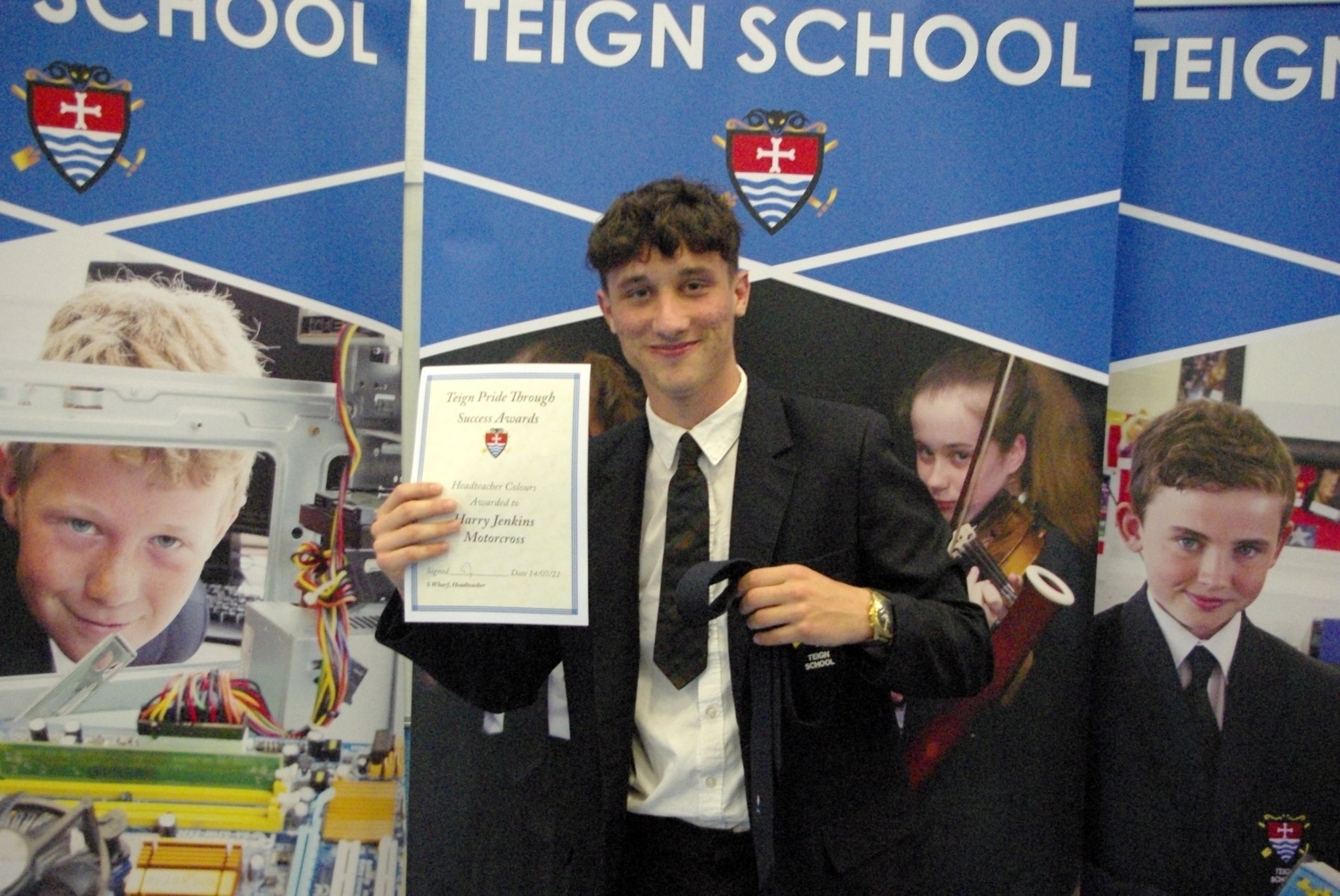 TOP LEFT: Harry Jenkins (Year 10), one of the ‘Headteacher Colours Award’ winners for success in Motorcross.
TOP RIGHT: Ellen Mallett (Year 10), one of the winners of the ‘Outstanding Contribution to Performing Arts’ award.
BELOW LEFT: Year 10 Harrison Payne, winner of ‘Outstanding Contribution to School Life’.
BELOW RIGHT: Zoe Ayling (Year 10), winner of Teign’s Pride Through Success Award.