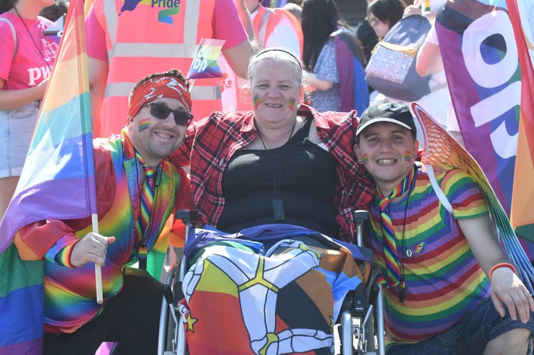 Isle of Pride 2022 - pictured is Aaron Holden, Maureen Clark and Andrew Clark