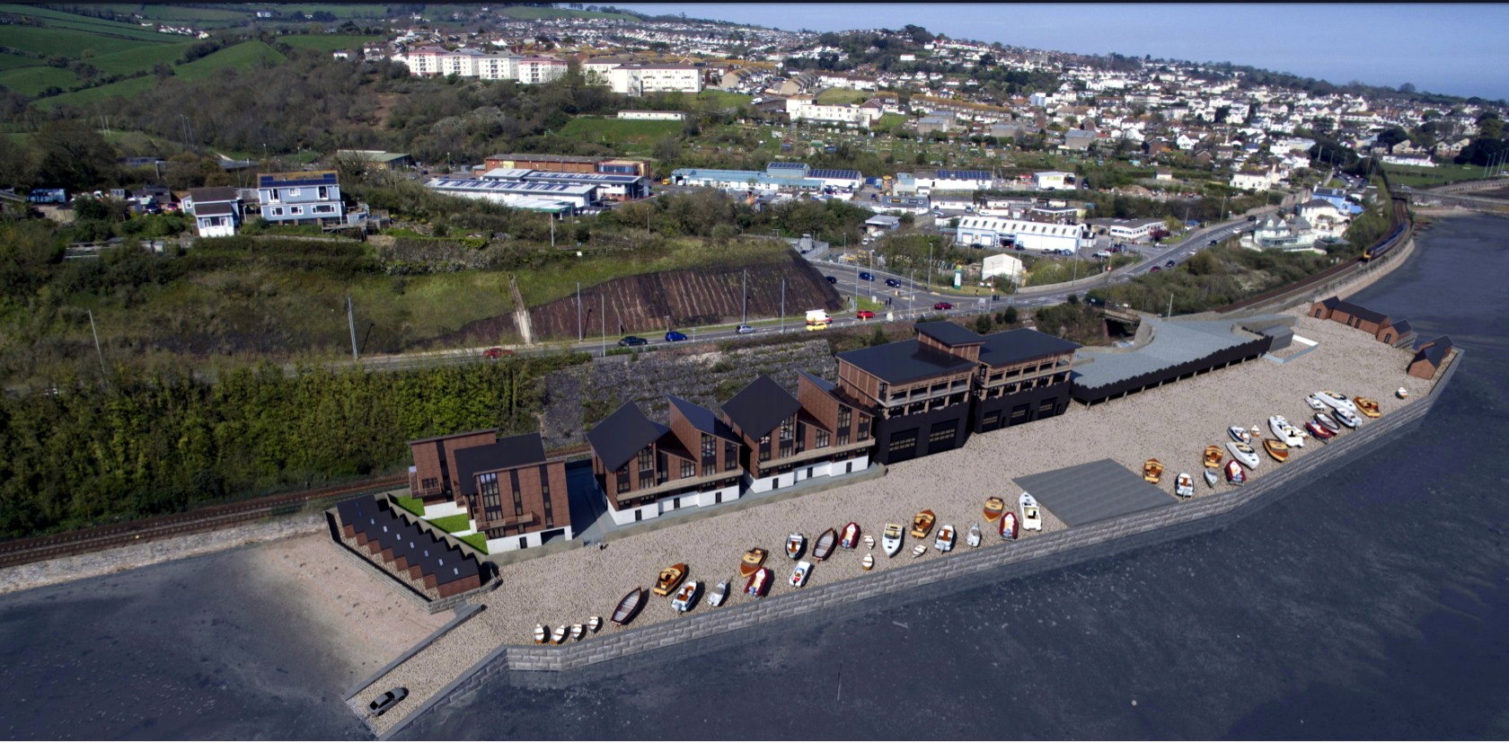 A artist’s impression of the plan for the regeneration of the Riverside Boatyard in Teignmouth (Image MJS).