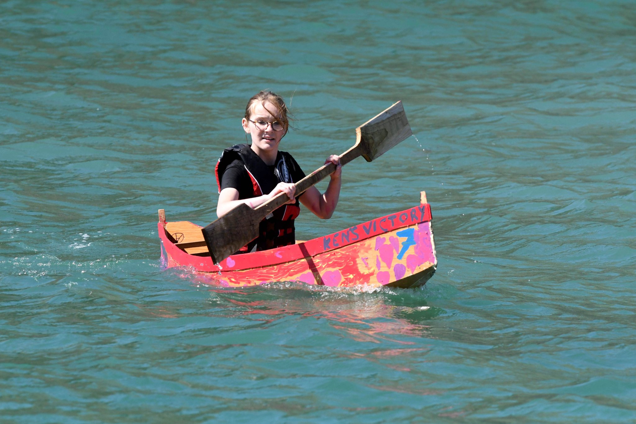 The build-a-boat competition and race at Fenella beach, part of the 2022 Peel Traditional Boat Festival - the canoe-style boat made by the ‘two crates of beer and the fastest boat known to man, woman or child’ team, which came second in the race and was also second in the design category