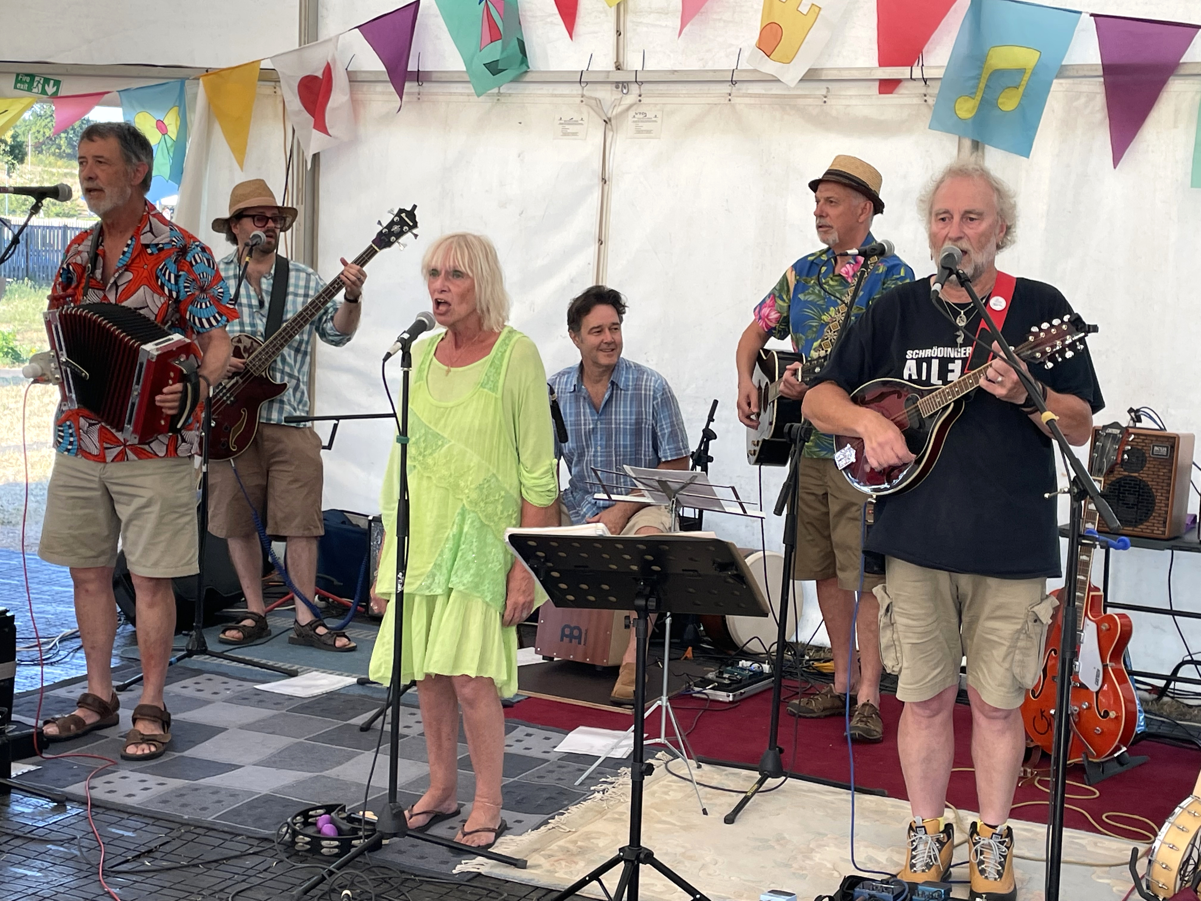 ‘The Wee Free Men’, well-known locally for their particular brand of Cajun and bluegrass-influenced folk during the concert in the marquee.  AQ 3184