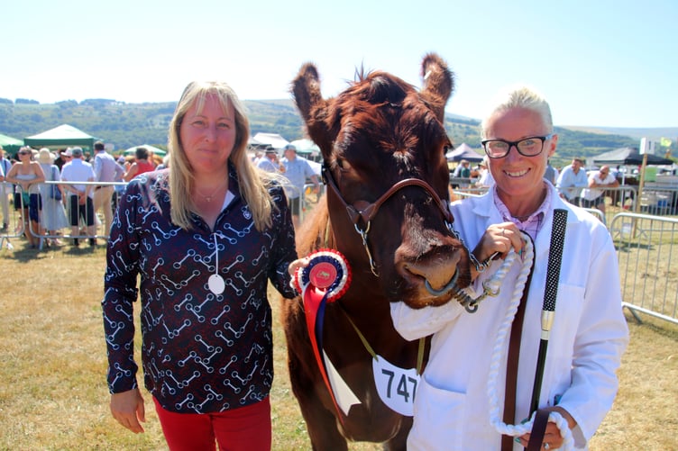 Lisa Davey from Launceston, right, with prizewinning Devon named ‘Perfection’, with the judge, left. AQ 8160