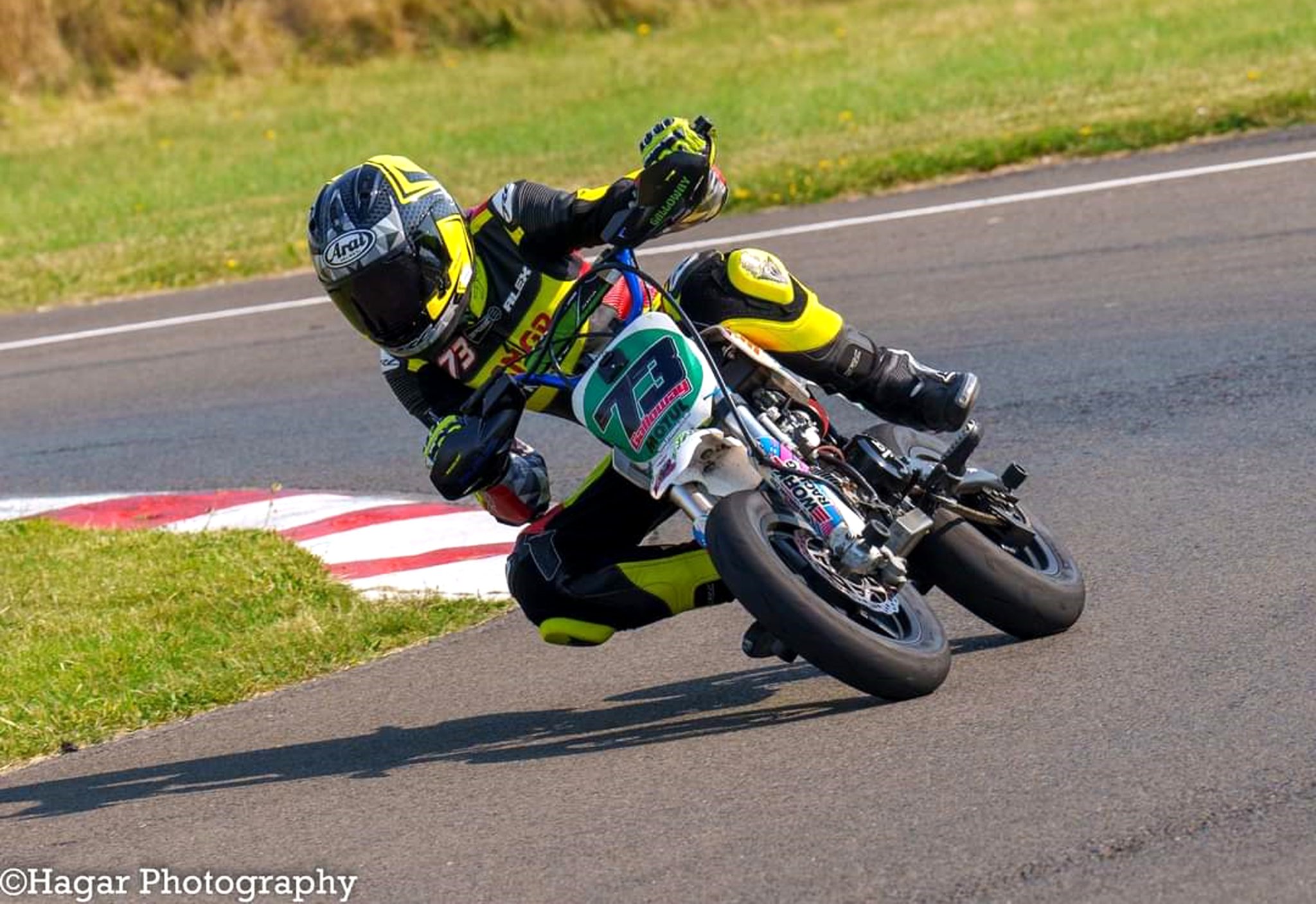 Alex Galloway, first in the Senior Pitbike 140cc class (Hagar Photography)