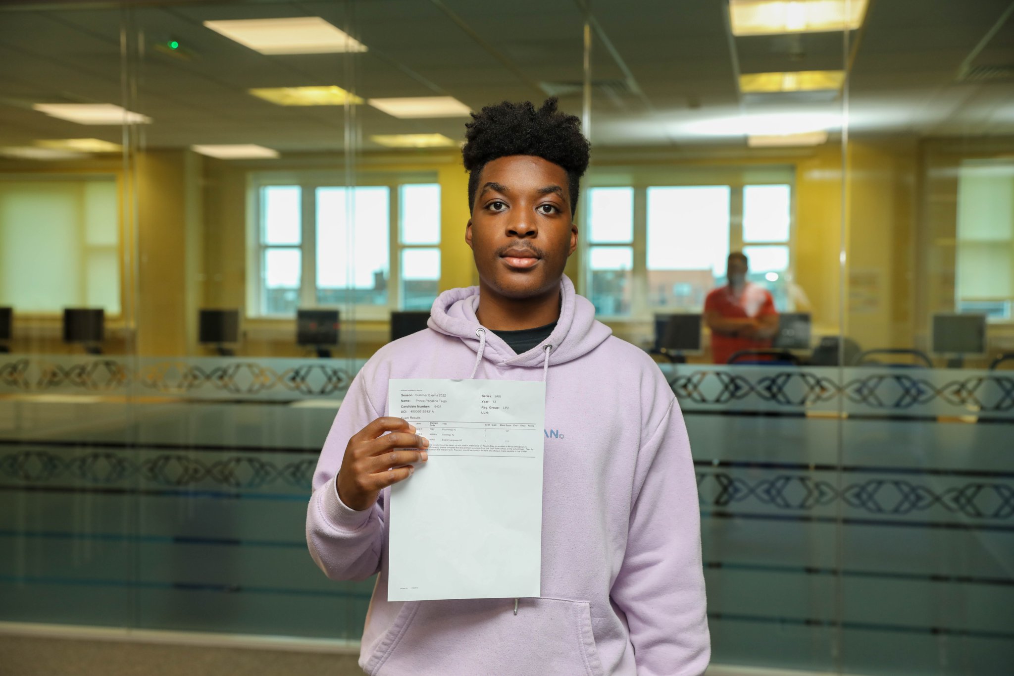 Ballakermeen High School A Level Results. Prince Tsigo. Photo by Callum Staley (CJS Photography)