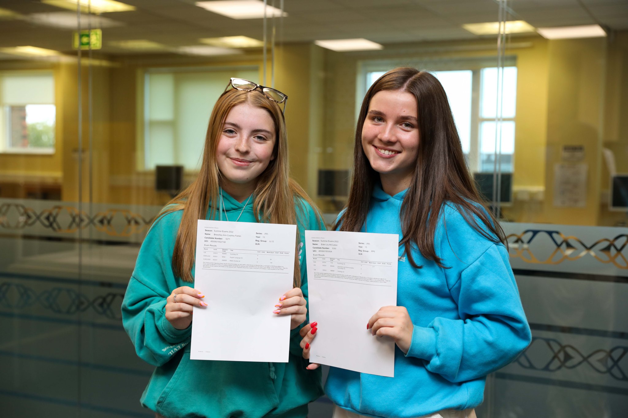 Ballakermeen High School A Level Results. Breeshey Farren & Eden McCubbin. Photo by Callum Staley (CJS Photography)