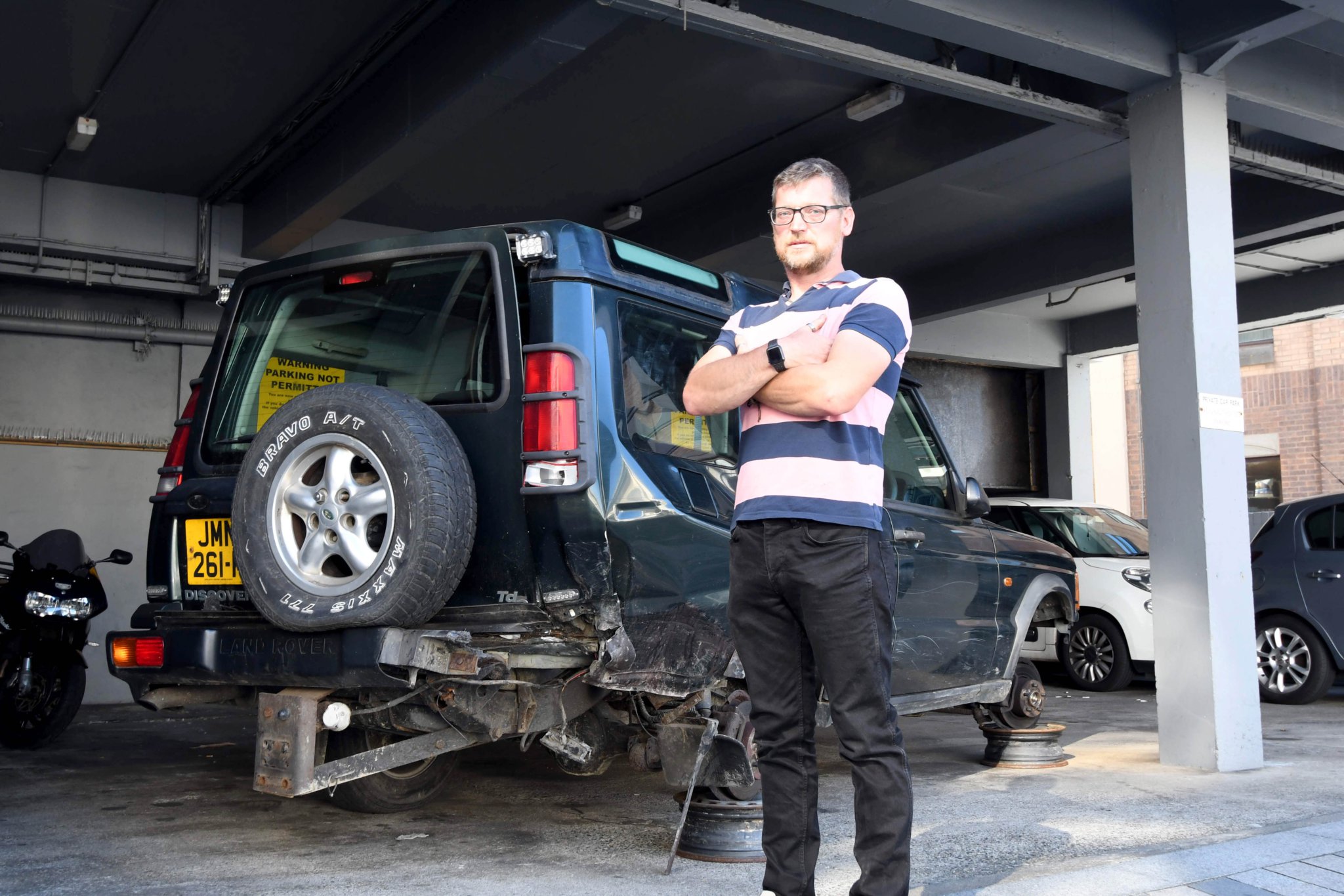Antony Aspell has left his damaged vehicle in the car park of CTH insurance brokers -