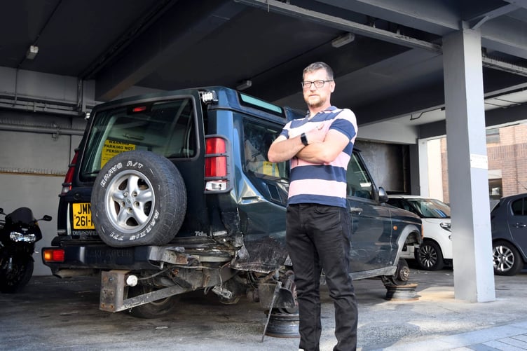 Antony Aspell has left his damaged vehicle in the car park of CTH insurance brokers -
