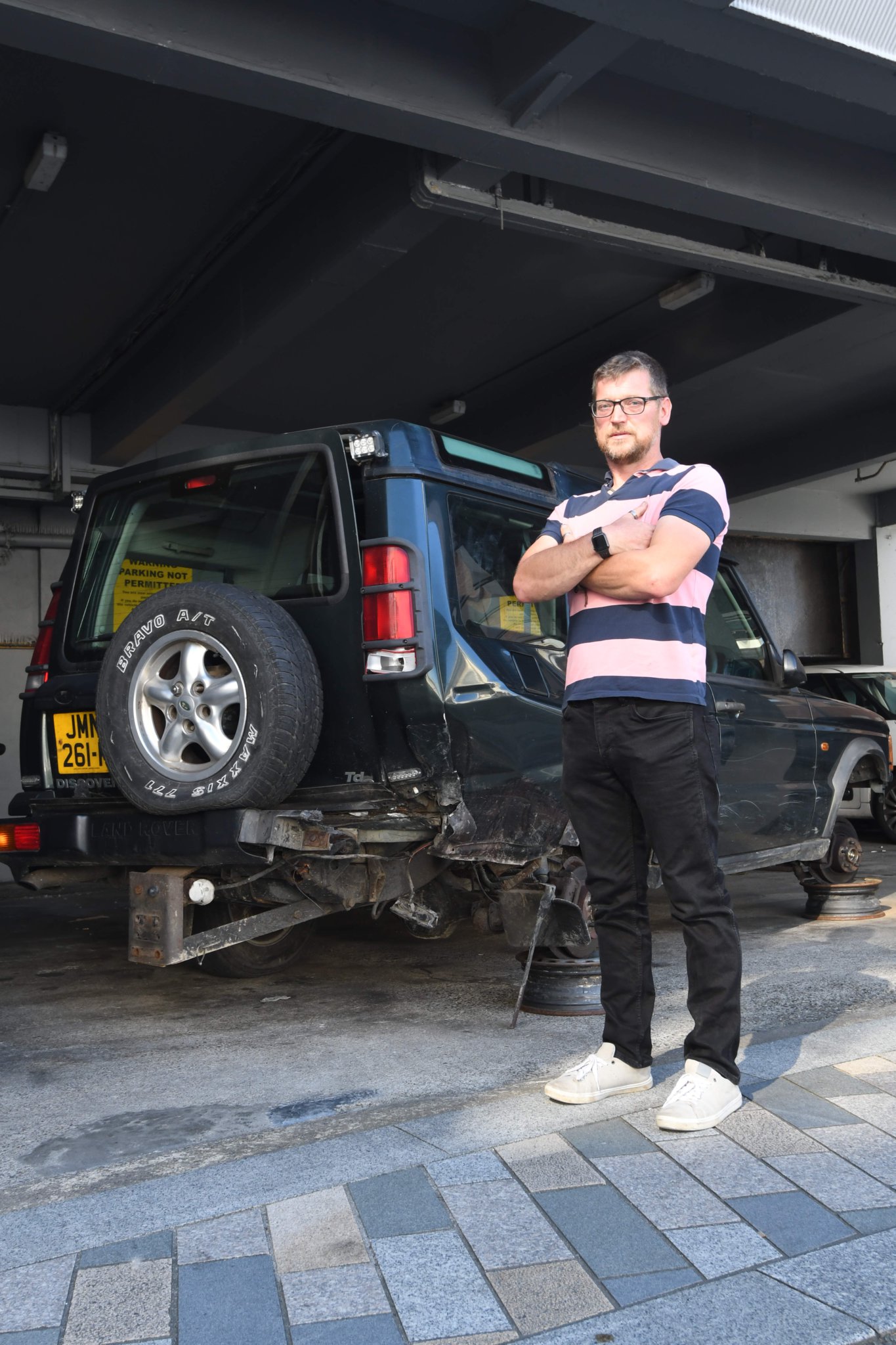 Antony Aspell has left his damaged vehicle in the car park of CTH insurance brokers -