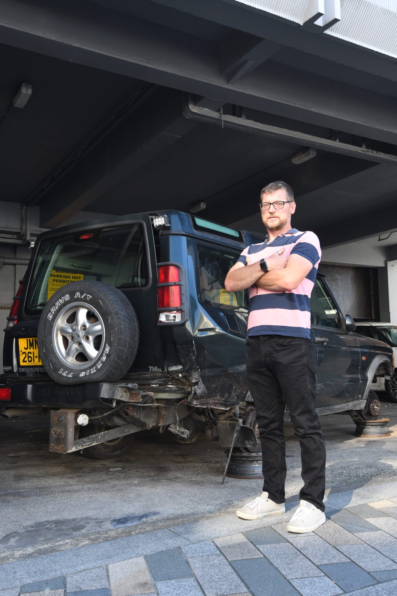 Antony Aspell has left his damaged vehicle in the car park of CTH insurance brokers -