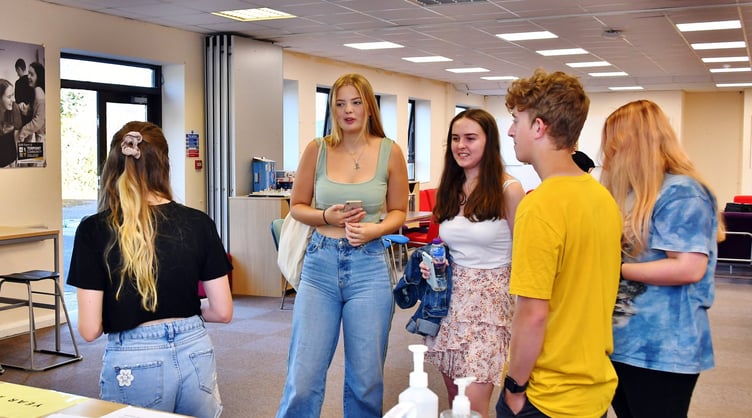 Torpoint Community College students are pictures collecting their A Level results