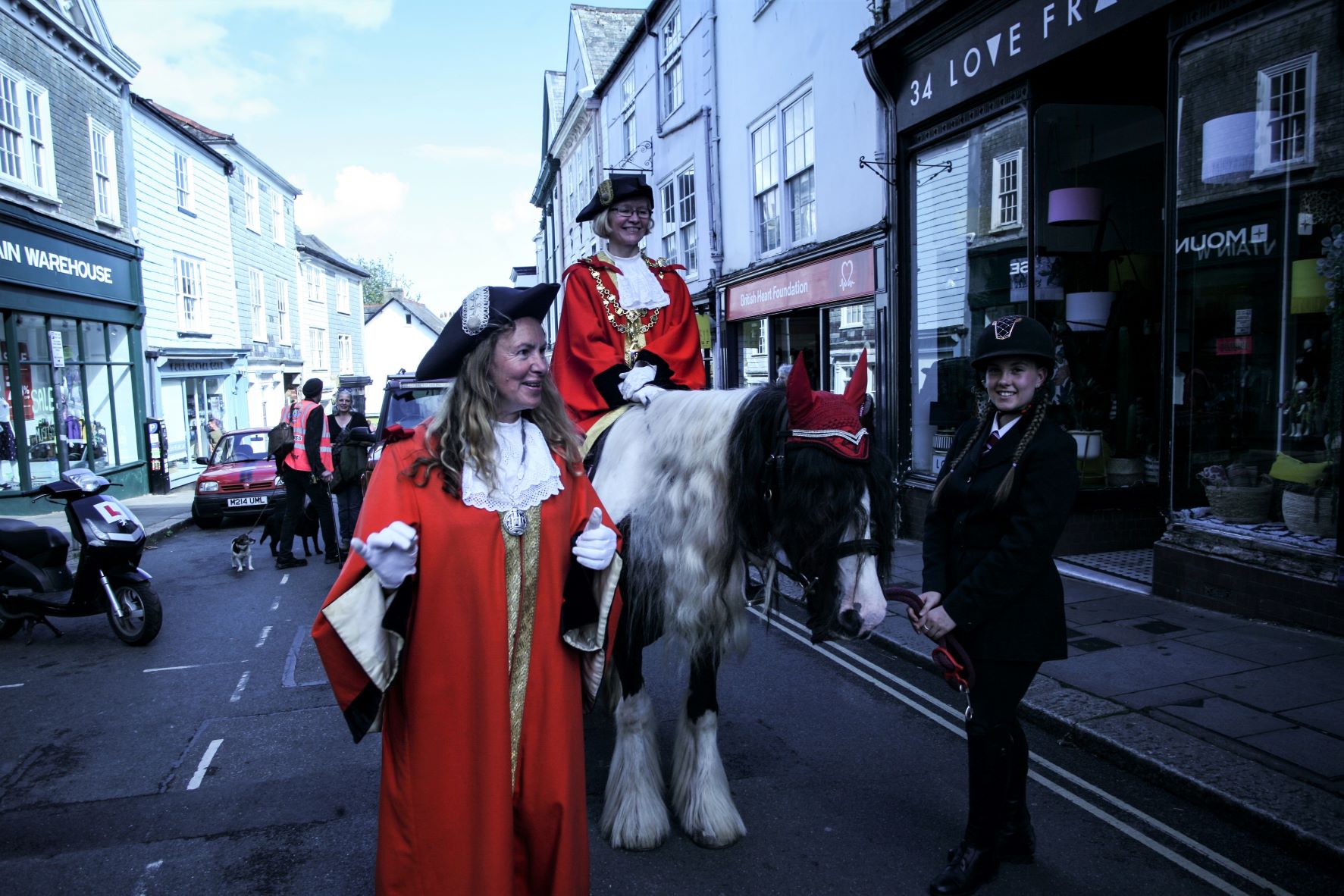 Totnes Mayor, Cllr Emily Price on horseback with deputy mayor Cllr Georgina Allen