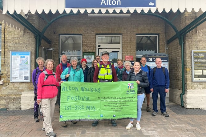 Alton Walking Festival walkers at Alton station, 2022.