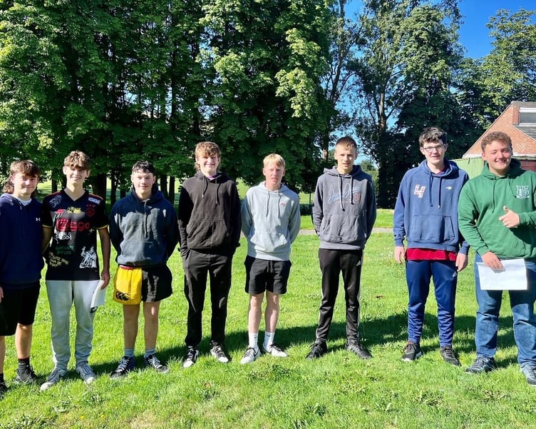 Owen Fisk, Ioan Reading, Rhodri Morris, Ben Crowley, Iestyn Evans, Osian Jones, Rhys Jenkins and Elgan Jarman