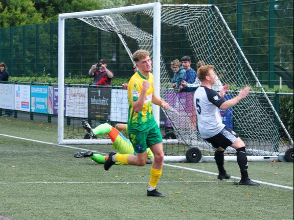 Dean Rule turns after hitting Badshot Lea’s first goal against Alton