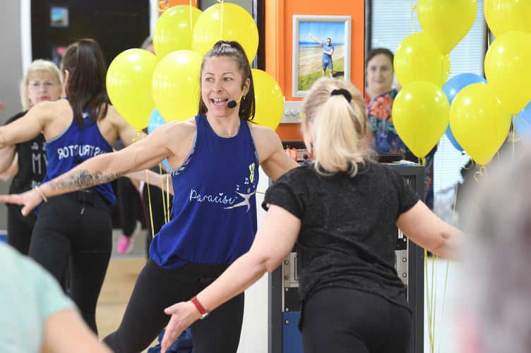 Instructor Donna Whalley leads a Paracise class at Carrefour gym, raising money for Hands of Hope’s Ukraine appeal -