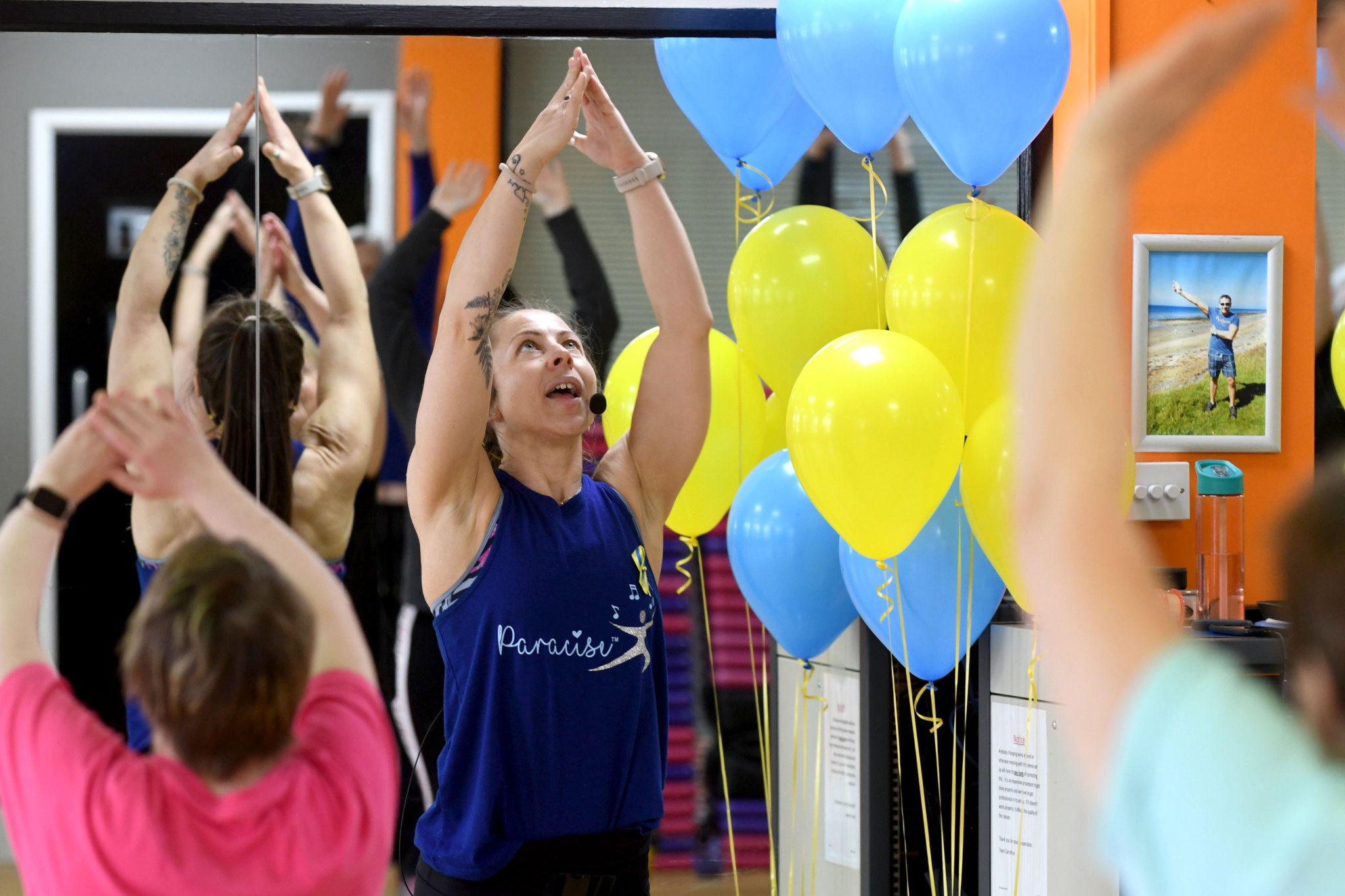 Instructor Donna Whalley leads a Paracise class at Carrefour gym, raising money for Hands of Hope’s Ukraine appeal -