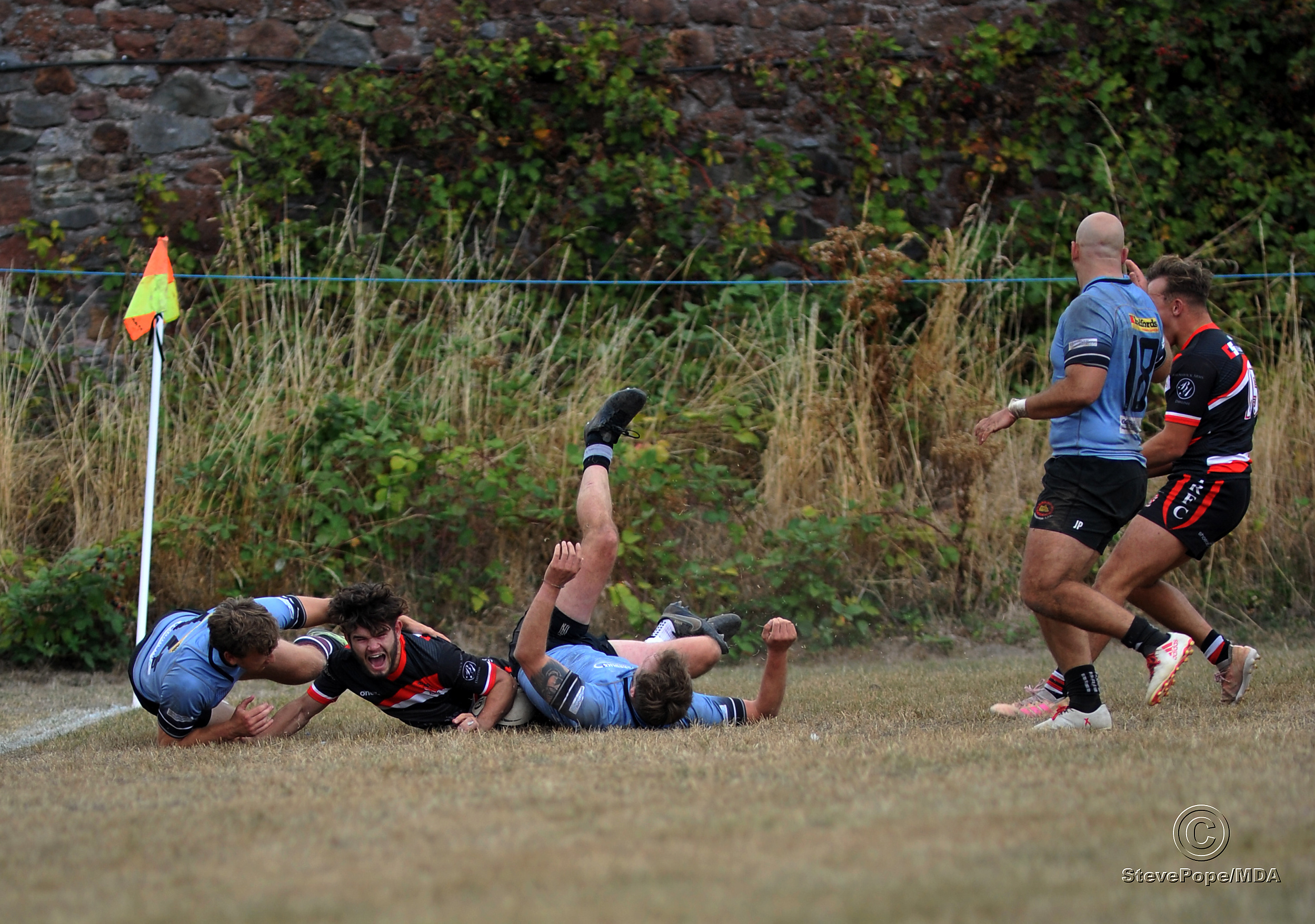 Photo: Steve Pope MDA030922B_SP002 Rugby. Teignmouth versus Sherborne . A close run run match that saw Sherborne coming up tops by just two points to win 43 points to 41 at Bitton Park. Teignmouth's try just before the end of the first half.