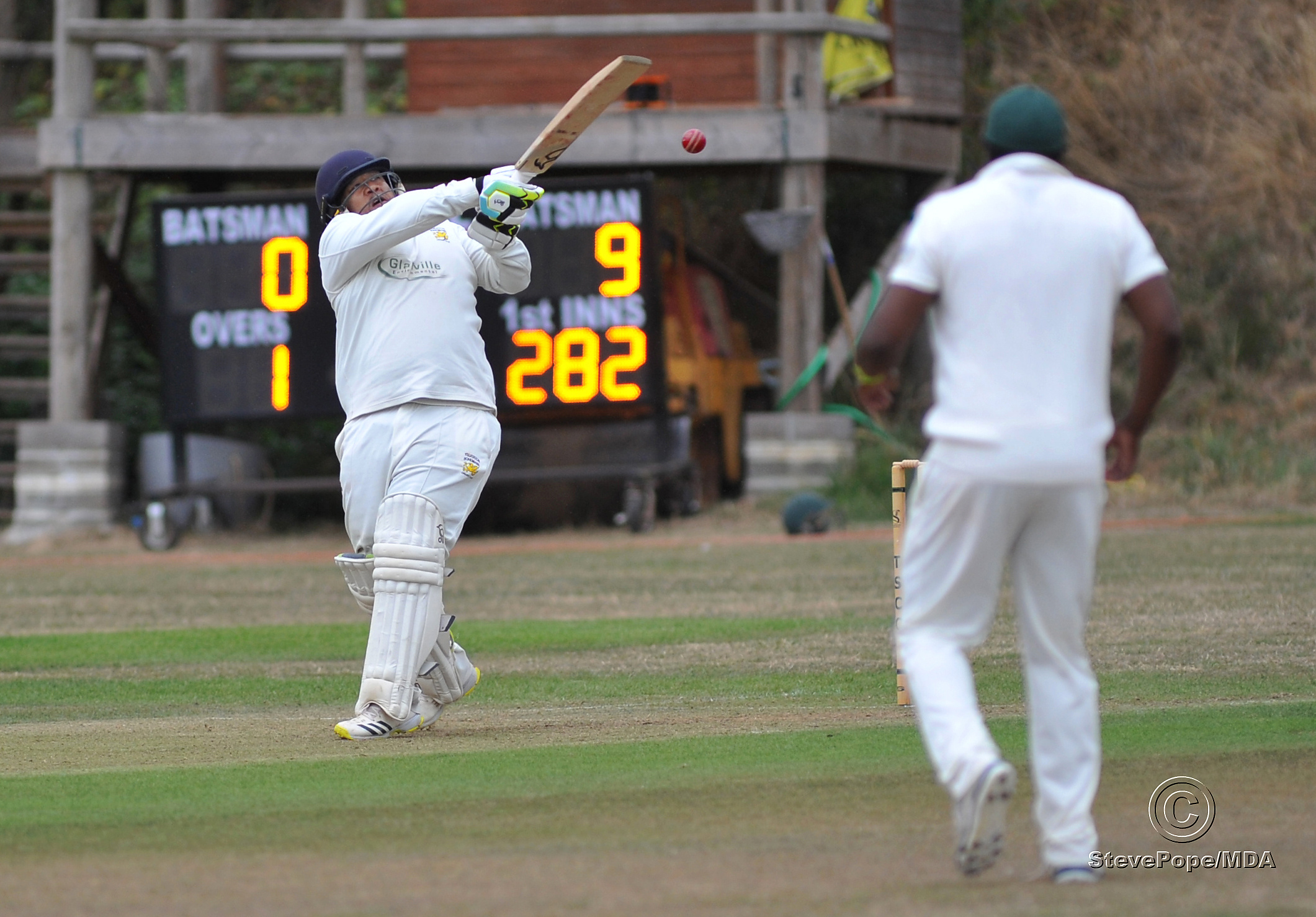 Photo: Steve Pope MDA030922E_SP007 Tolchards Devon Cricket League C Division (West). Teignmouth and Shaldon versus Yelverton Bohemians. Yelverton’s Jonathan Malan strikes high