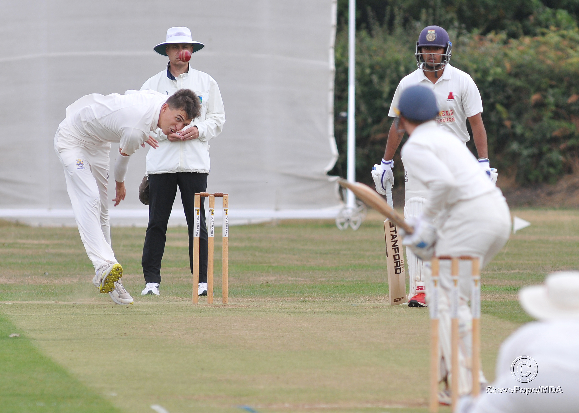 Photo: Steve Pope MDA030922G_SP003 Tolchards Devon Cricket League Premier Division. Bovey Tracey versus Paignton. Elliott Adams hurls down a delivery