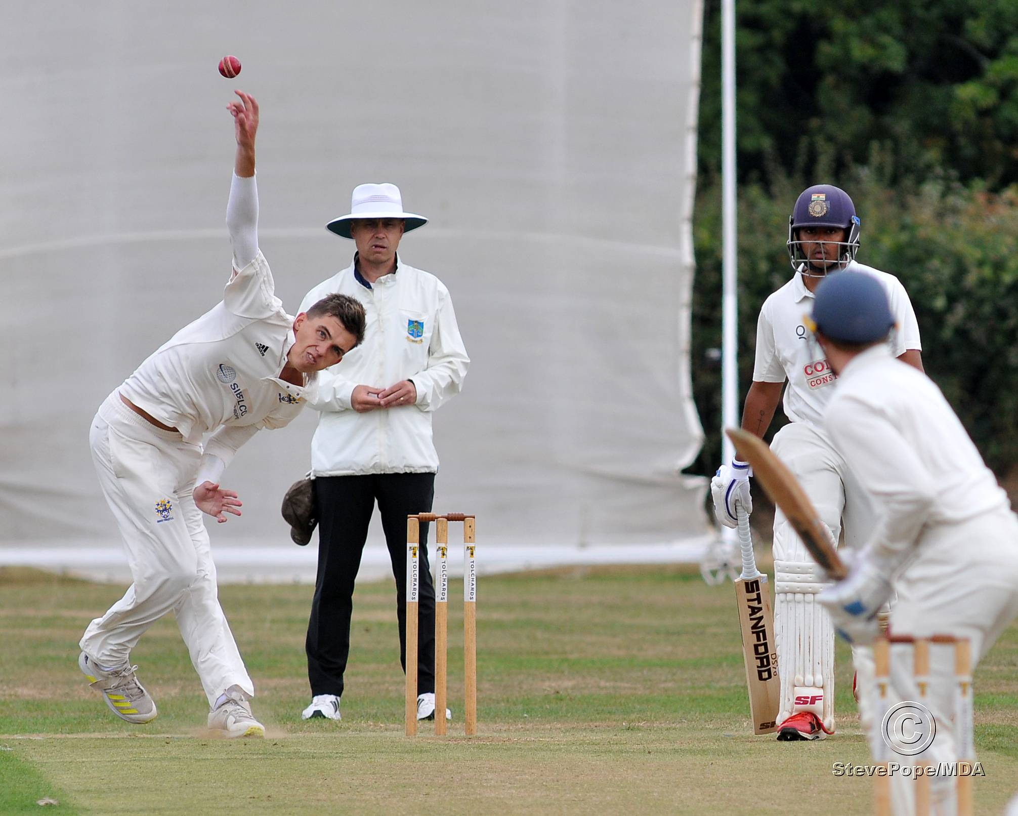 Photo: Steve Pope MDA030922G_SP004 Tolchards Devon Cricket League Premier Division. Bovey Tracey versus Paignton. Bovey's Elliott Adams hurls down a delivery