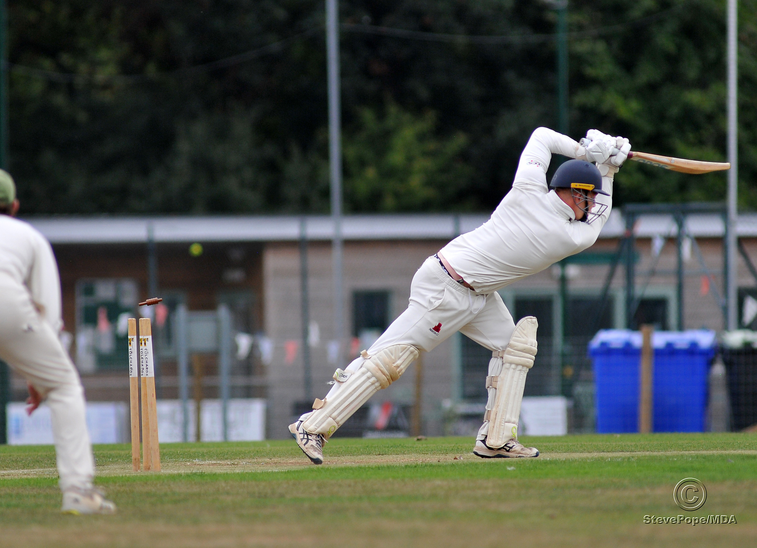 Photo: Steve Pope MDA030922G_SP008 Tolchards Devon Cricket League Premier Division. Bovey Tracey versus Paignton. Paignton's Harry Ward loses his wicket courtesy of Seb Ansley Notes