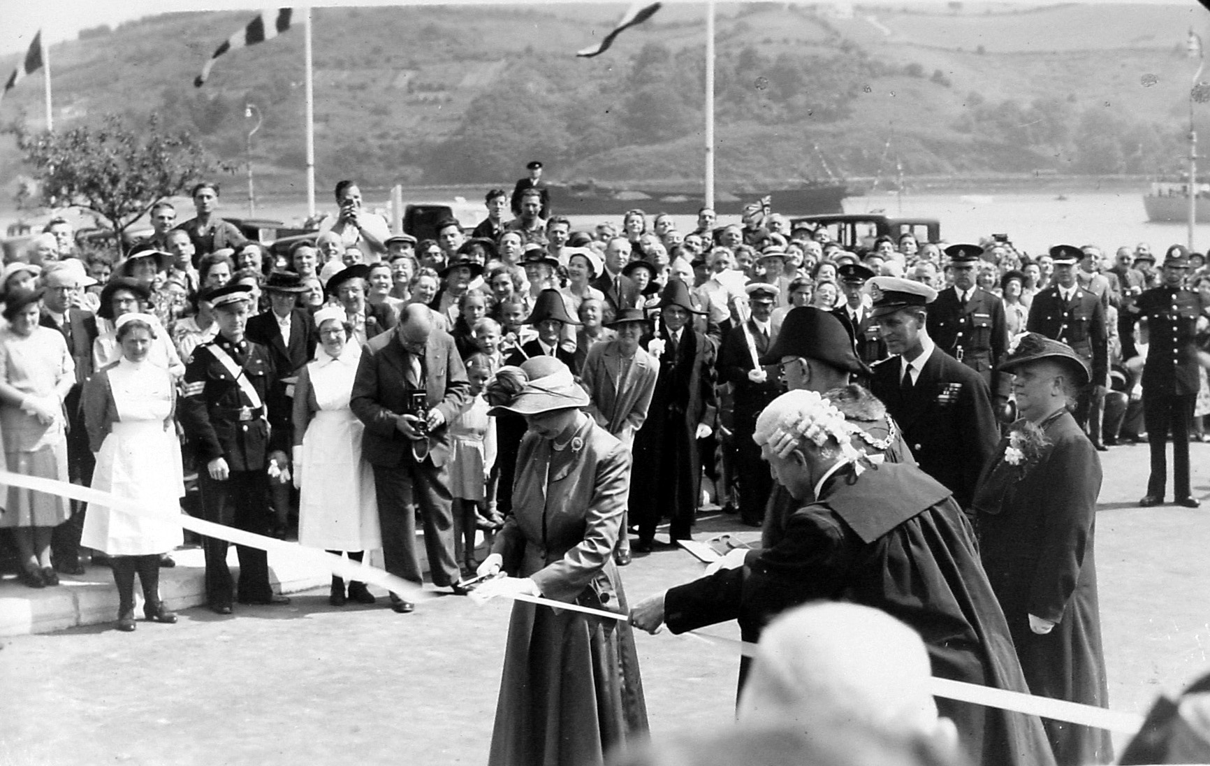 Princess Elizabeth, accompanied by Prince Philip, opening College Way, Dartmouth on 24 June 1949.