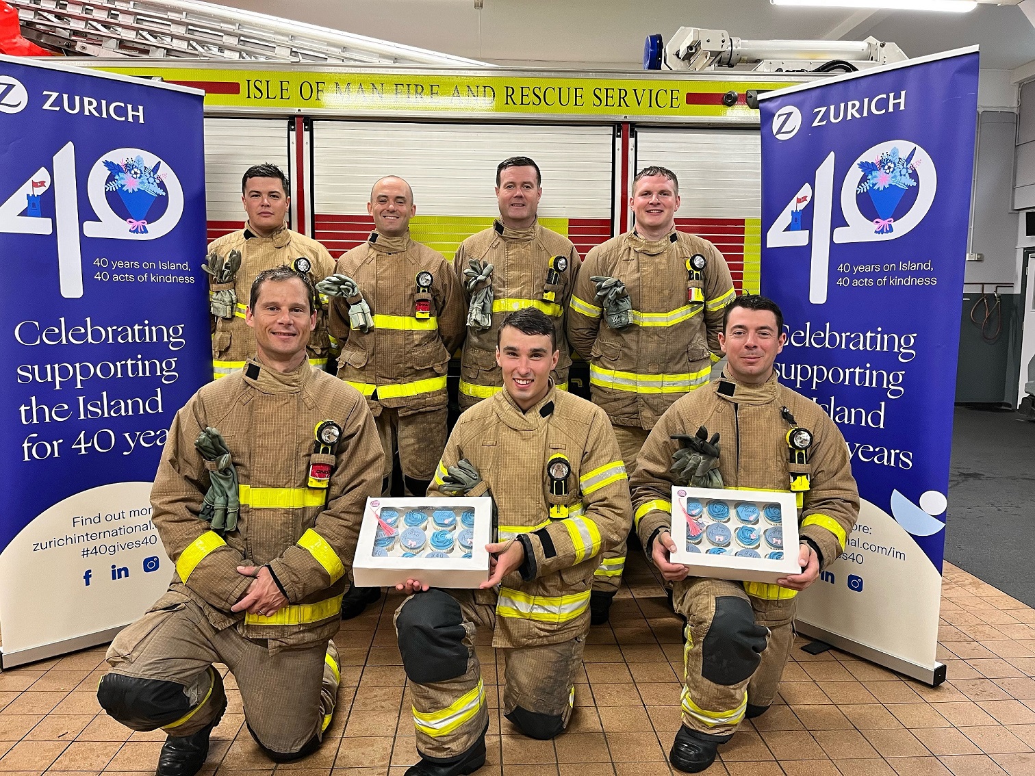 Firefighters were presented with #40gives40 cupcakes made specially for Zurich by Taylor Made Cakes