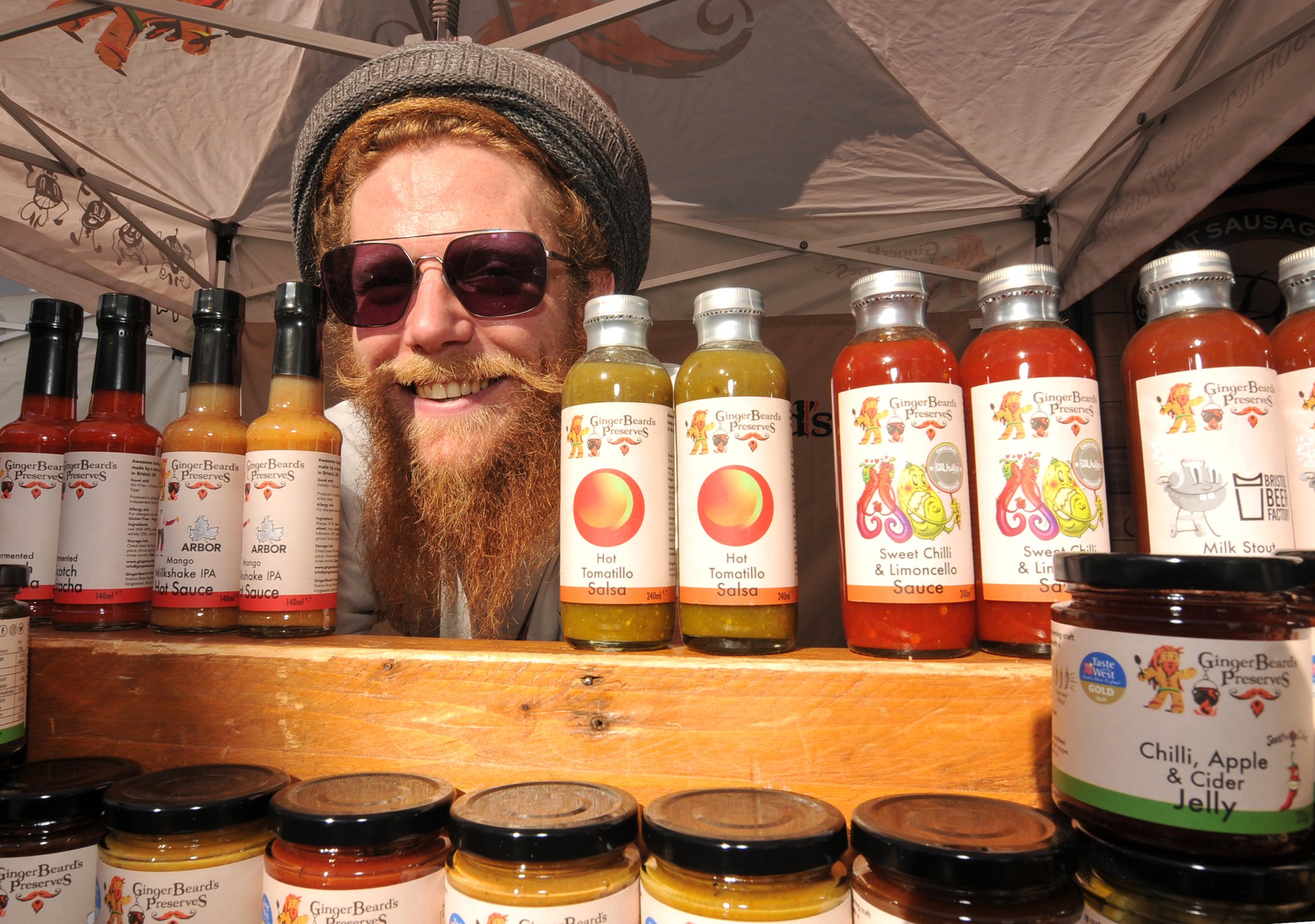 Photo: Steve Pope MDA100922A_SP008
Nourish Food Festival at Bovey Tracey. Harry Calvert of Ginger Beard Preserves from Bristol