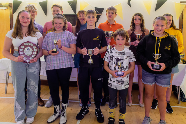 Clockwise from top left, Up-and-coming junior boys Jamie and Henry with head coach James Lake, ribbon awards for the club’s younger members, and new club captains, JJ Lake and Elsie Maguire, with head coach James Lake