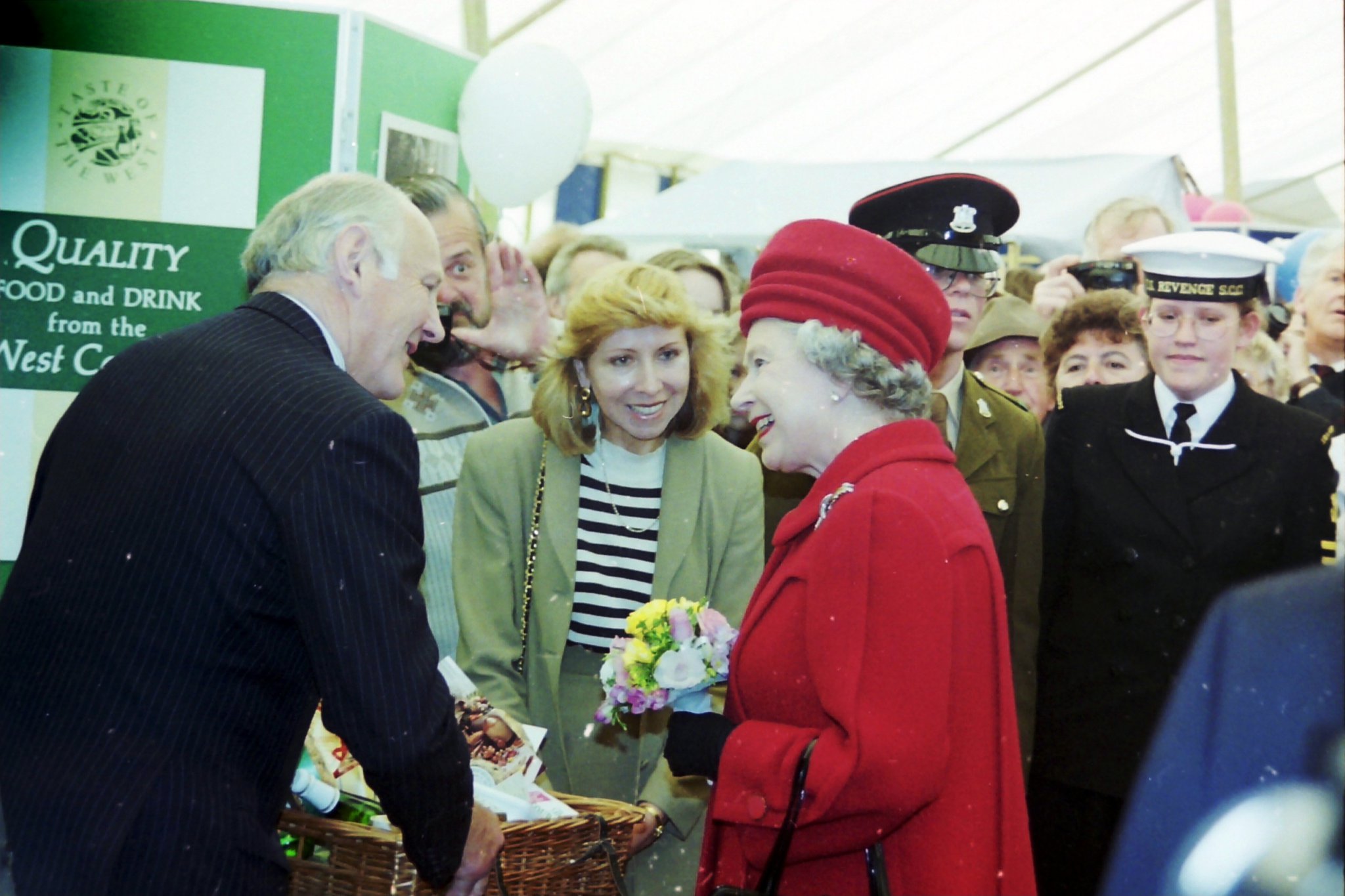 The Queen and Prince Philip attended the Devon County Show in May 1995.
The Queen planted a tree and then presented trophies in the main ring. She also visited the YFC tent which includes image 2838.
In image 2841 she is receiving a hamper of local produce during a visit to the Food and Drink Marquee.
Pictures: Alan Quick
