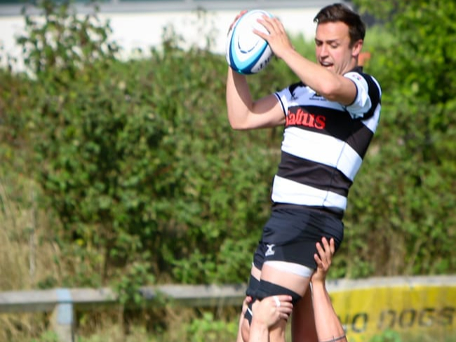 Farnham club captain Toby Comley rises to secure lineout ball