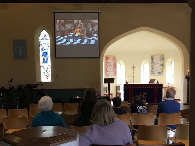 One of the big screens at St Stephen’s Church Shottermill