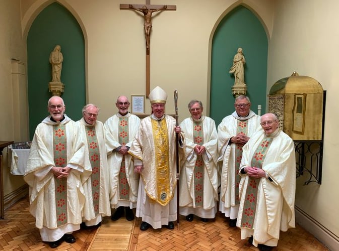 Bishop Philip Egan and Catholic priests at St John’s Cathedral.