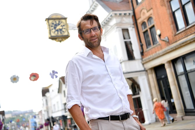 Joss Bigmore, Guildford Borough Council Leader in Guildford High Street, Guildford, Surrey August 2022. photographer byline Darren Pepe.