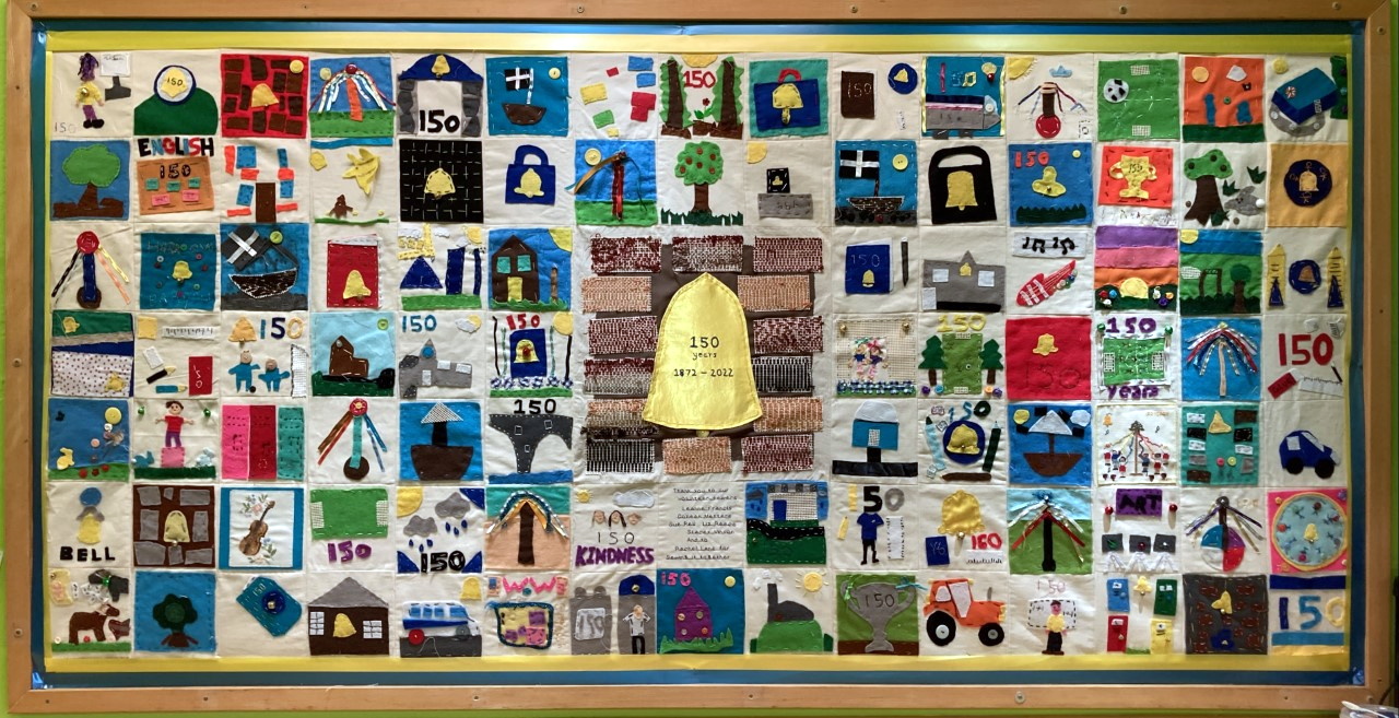 Above: The team of staff, students and volunteers worked together to put the tapestry together
LEFT: The completed tapestry which marks 150 years