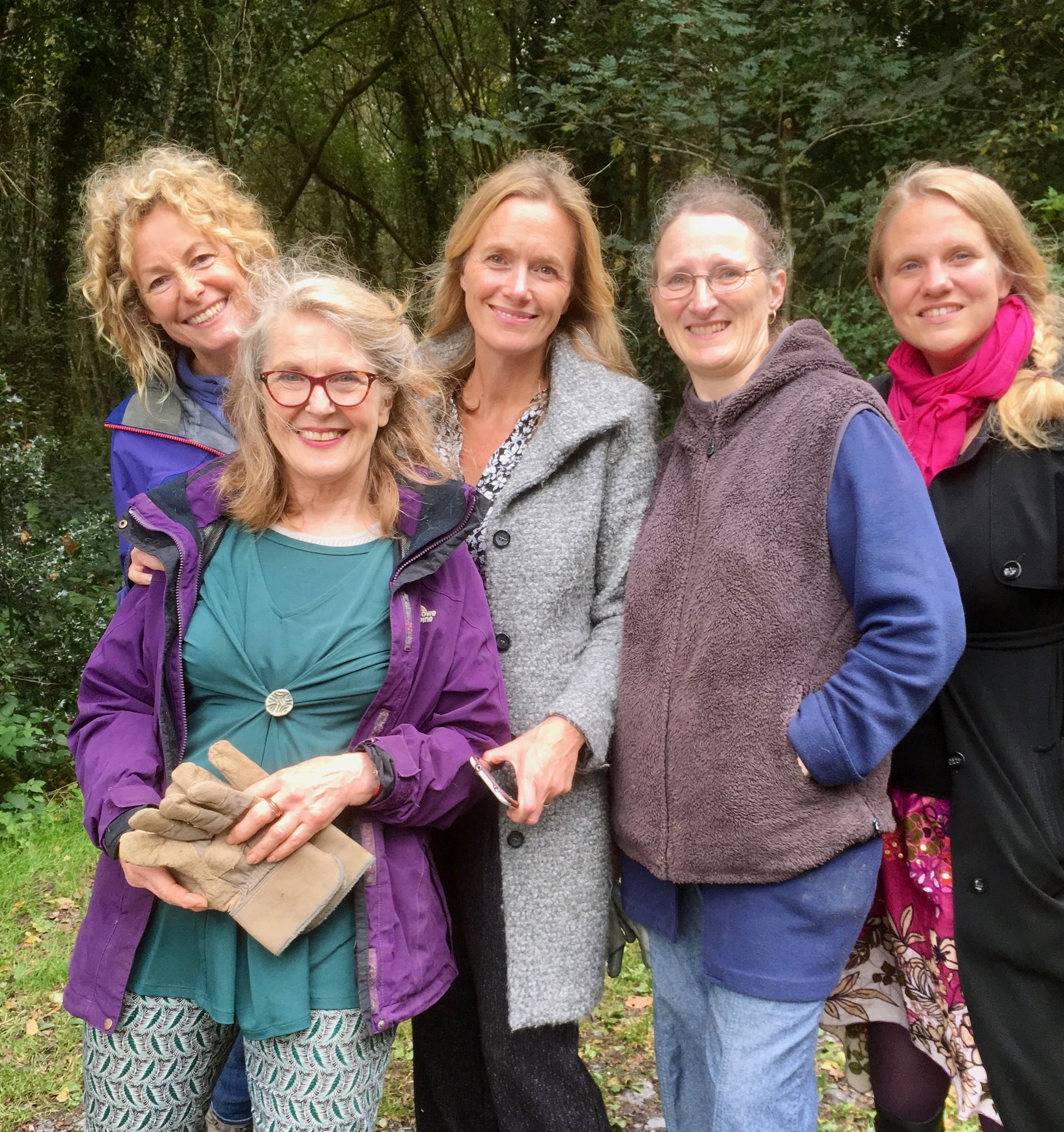 Pictured from left to right are: Kate Humble, Arabella Melville, CEO of the Eternal Forest Trust at the time, now a trustee, Adrianne Hickey, funeral director Angladdau Tirion Funerals, Julie Hillman, gravedigger and Alexandra Derwen celebrant