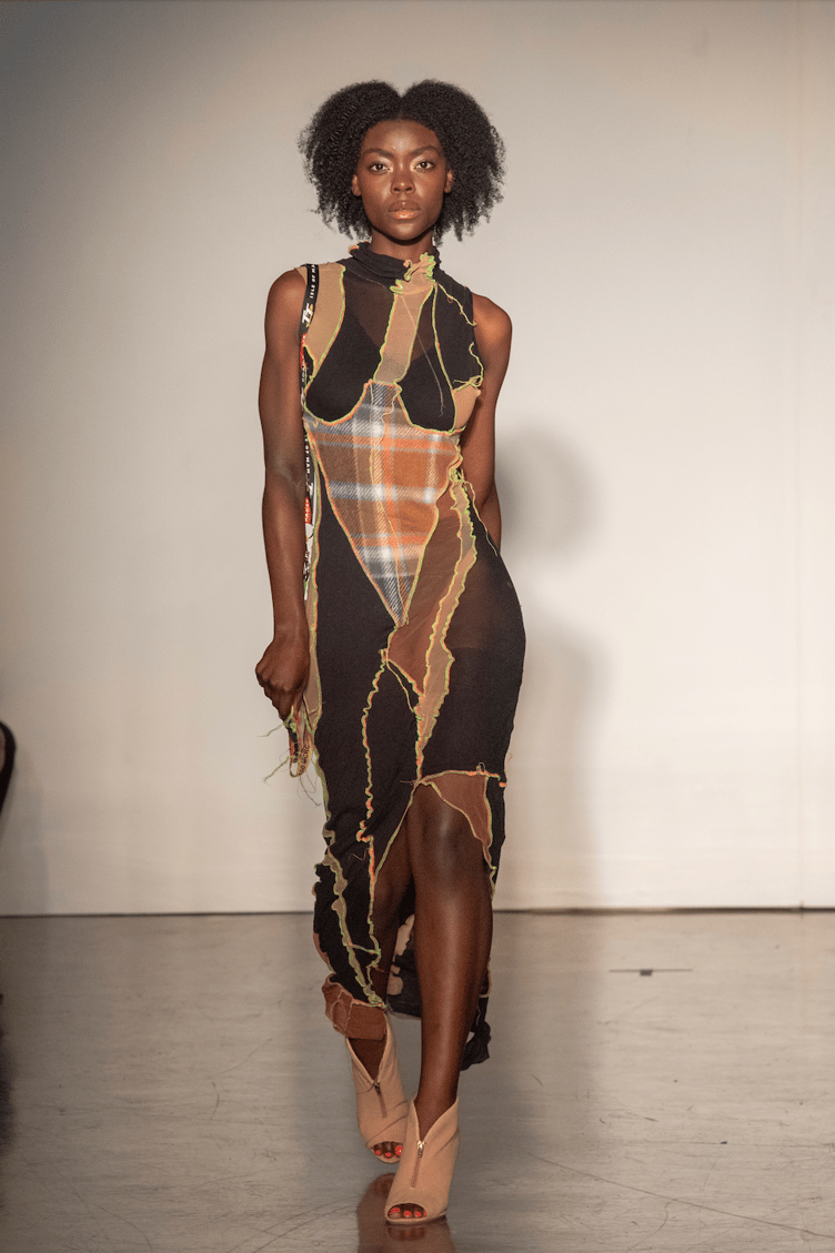 Tights Dress and Racer bag from the 'Noa Nostalgia' collection by Shannen Maria Samuel. Photo: Oxford Fashion Studio