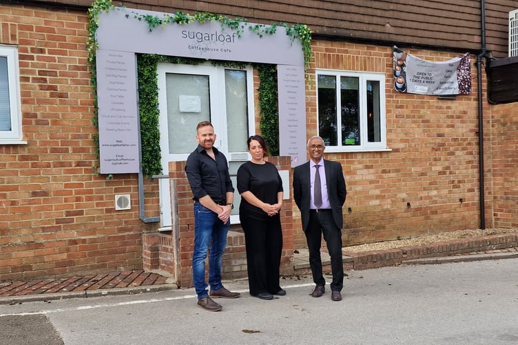 From left: Rob Strange, Kelly Warren and Raj Jeyasingam outside the Sugarloaf café in Anstey Park, September 2022.