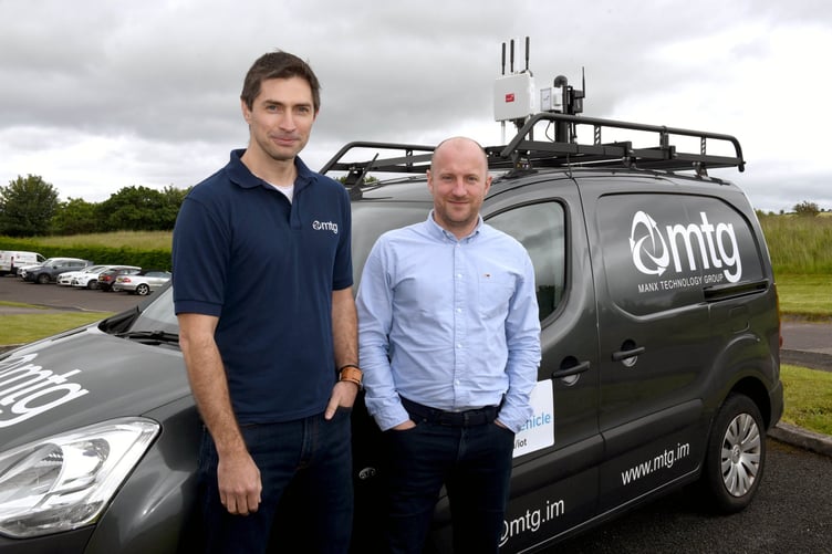 The Manx Technology Group are deploying so-called 'Internet of Things' hardware from supplier Libelium - pictured is MTG chief operating officer Kristan McDonald (left) and chief executive officer Joe Hughes