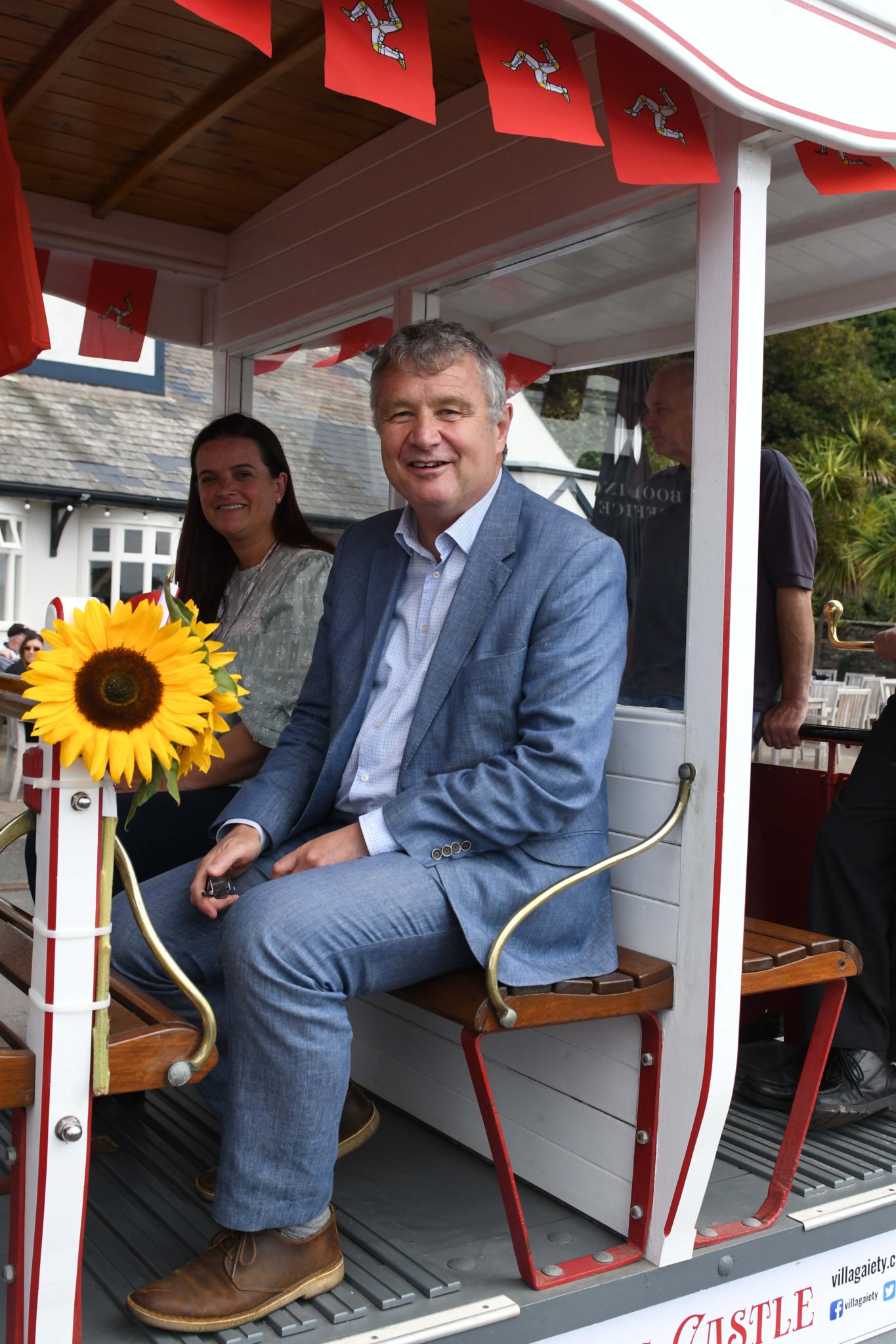 The first horse trams carrying passengers run along Douglas Promenade since the refurbishment works - pictured is Chris Thomas