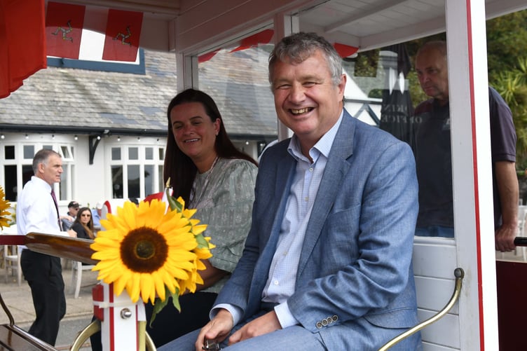 The first horse trams carrying passengers run along Douglas Promenade since the refurbishment works - pictured is Chris Thomas
