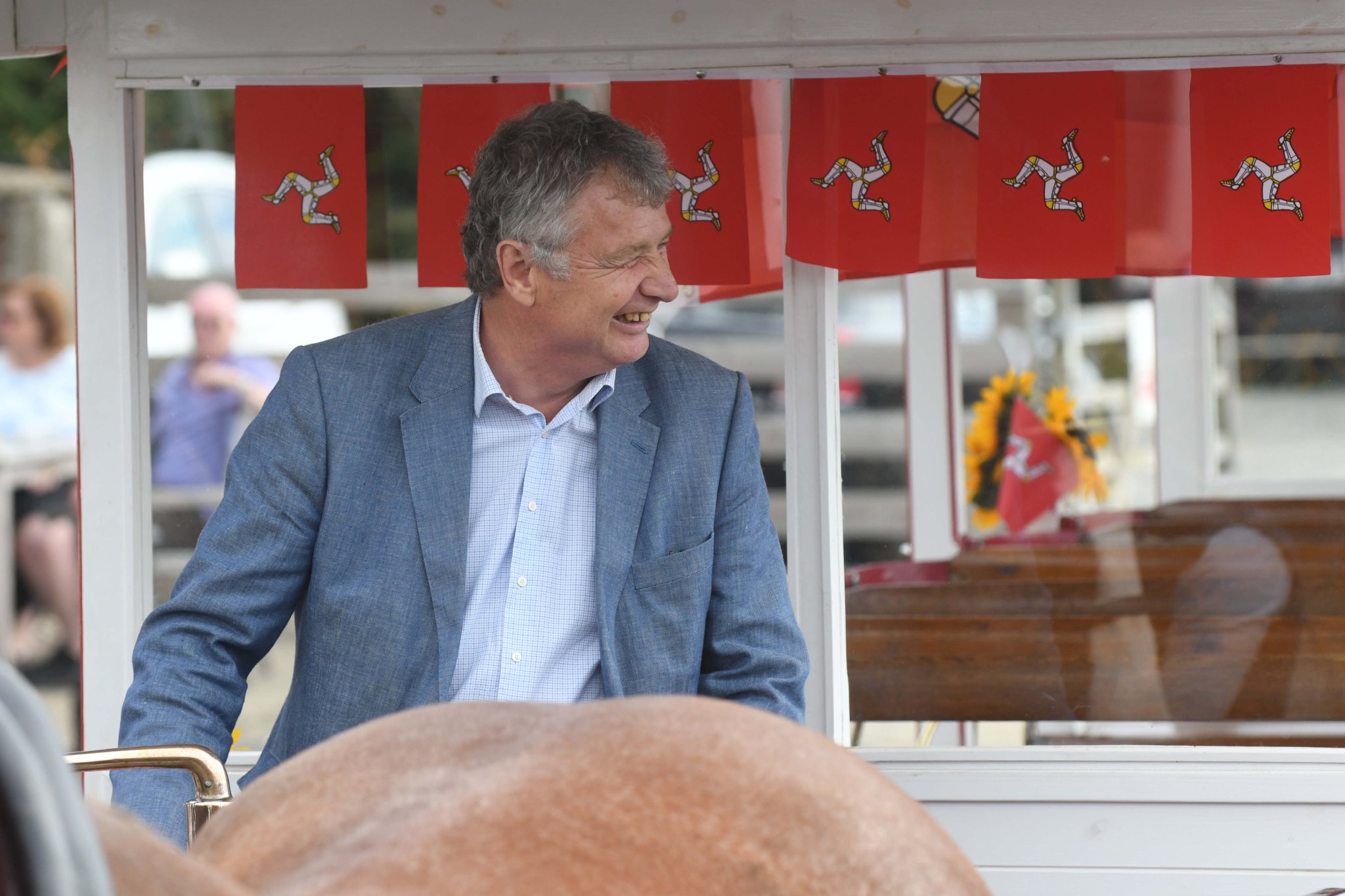 The first horse trams carrying passengers run along Douglas Promenade since the refurbishment works - pictured is Chris Thomas
