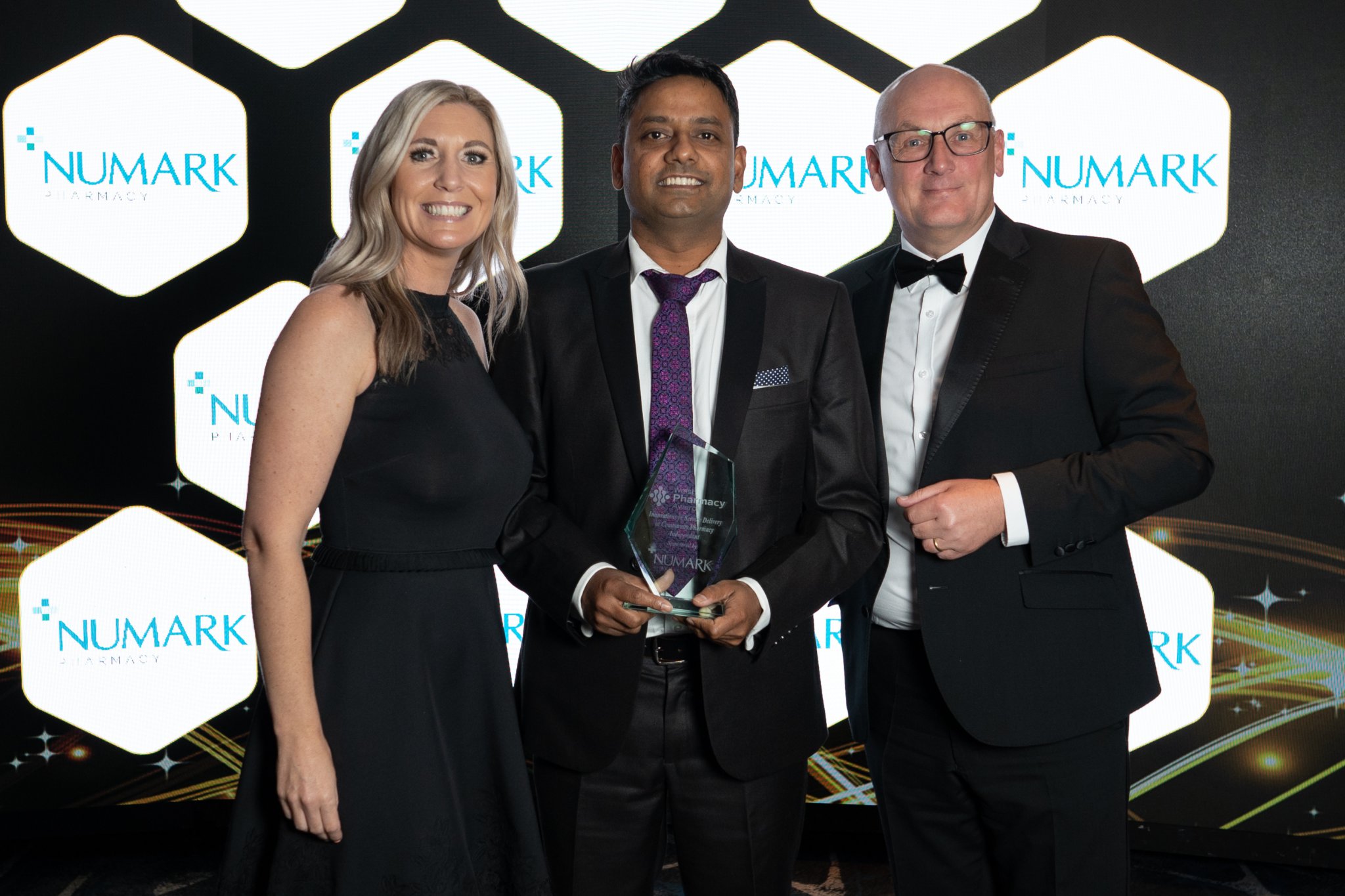 Award winner Nrependra Singh, with Samantha Taylor and Chris Taylor, Numark