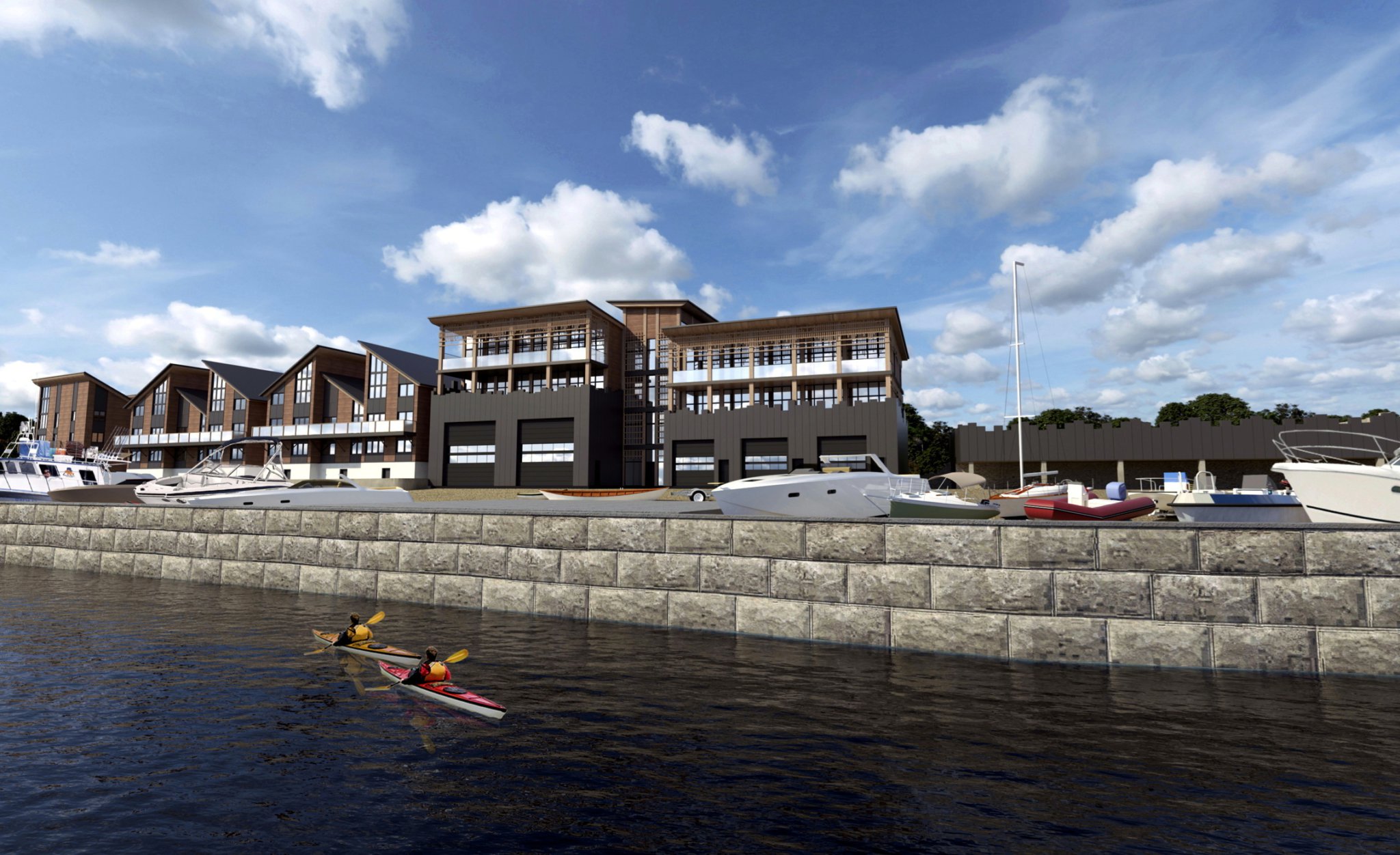 Teignmouth Maritime Properties Ltd is delighted to unveil its plans for the multimillion-pound regeneration of the Riverside Boatyard in Teignmouth.
Teignmouth Maritime Properties Ltd says it is delighted to unveil its plans for the multimillion-pound regeneration of the Riverside Boatyard in Teignmouth with a first 3D visualisation of the project.
Plans for Riverside Regeneration Project would see the existing Riverside Boatyard at Bishopsteignton Road on the edge of the town be converted into a mixed-use development combining housing, holiday accommodation, industrial units and offices, while improving the existing boat storage and repair facilities.