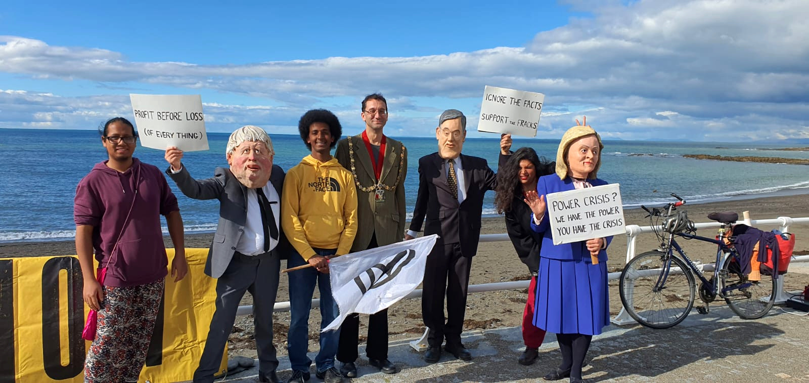 Extinction Rebellion campaigners with Aberystwyth mayor Talat Chaudhri